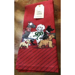 NWT‎ Artisan De Luxe Set Of 2 Kitchen Towels Assorted Dog Dogs Holiday Winter